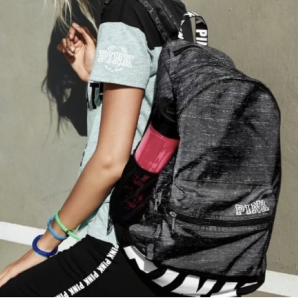 PINK Victoria\'s Secret Campus Logo Backpack Bag Commuter Full Marl Heather Gray